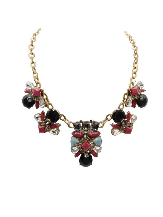 J. Crew Jewelry - J CREW Goldtone Black Blue Magenta Clear Rhinestone Chunky Statement Necklace